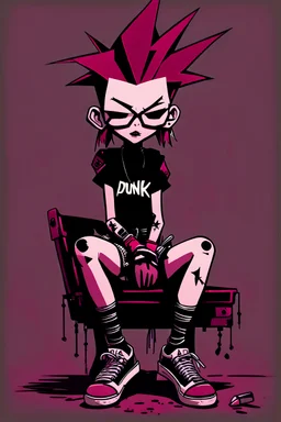 Punk girl, sit pose, darkred tones, style Invader Zim,