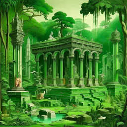 A green ruins in a jungle with jade crystals painted by Edward Hicks