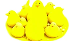 Fantasy cartoon illustration, look from above: marshmallow chicks candy