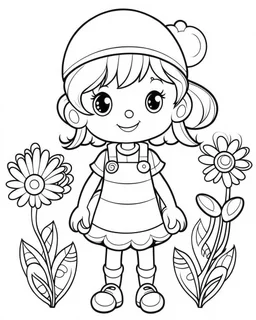 cartoon coloring pages , no black color, no no flower, b/w outline art for kids coloring book page, Kids coloring pages, full white, kids style, white background, whole body, Sketch style, full body (((((white background))))), only use the outline., cartoon style, line art, coloring book, clean line art, white background, Sketch style