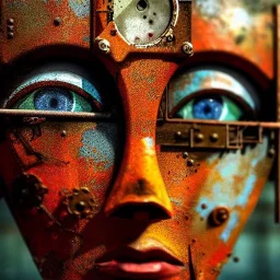 an abstract painting oil in canvas of rusted metal and flowers of beautiful female Robot, rust, scaffolding, iron cladding, decay, mixed media, textured, anatomically correct, beautiful perfect face,beautiful perfect sad eyes, sharp focus, highly detailed, masterpiece, realistic, intricate detail, sci-fi fantasy style, volumetric lighting, particles, highly detailed ,cinamatic , deep colours, 8k, by Leonardo da Vinci , signed YAK