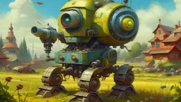 detailed painting of a mech minion in soviet russia, summer