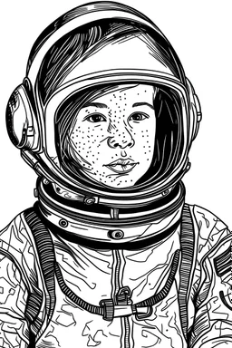 Draw a simple yet charming portrait of a astronauts in black and white . Place the space on a white background to ensure clarity. simplified to make it easier for children to paint.