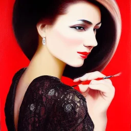 web graphics, painting, medium shot lady FrenchGirl