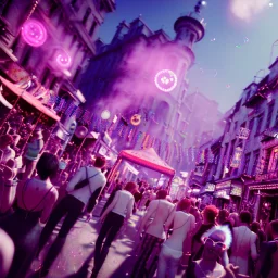 Ultra Realistic photo, medium shot view, drunken dancer women, carnival scene, steampunk. Pink hair, confeti, Sunglasses, smoking, happy, festival, red fog. highly detailed, concept art, unreal engine 5, ray tracing, RTX, lumen lighting, ultra detail, volumetric lighting, 3d, finely drawn, high definition, high resolution.