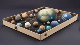 a box 10 cm long by 5 cm wide and 25 cm high, space, planets, aliens, and more beautiful, realistic