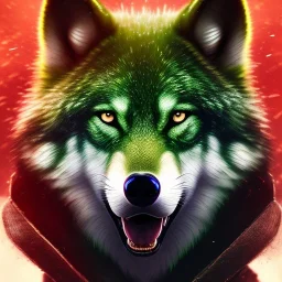 Green Wolf, red eyes, 8K, cinematic lighting, sharp focus, masterpiece, expert