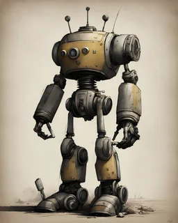 can you draw a fallout robot in a style appropriate for Paradroid 90?
