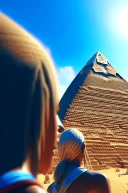 Egyptians with the hair standing straight up in front of Egyptian pyramid. 4k, down light, depth of field, trending art, spray paint, high detail, faith