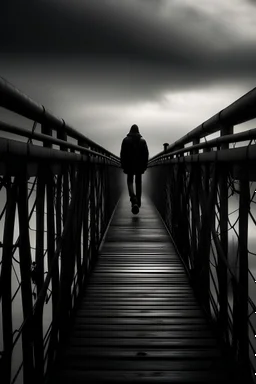 A person walking on the bridge of death or life