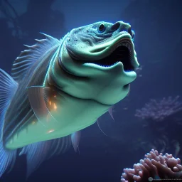 Aquatic fish creature with bioluminescent bodyparts, unreal engine 5, 8k resolution, photorealistic, ultra detailed