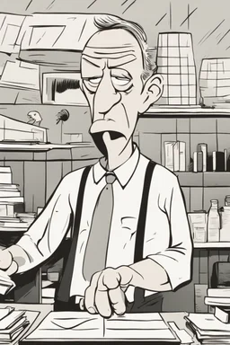 a cartoon middle-aged man with a look of contempt on his face