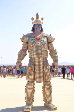 10,000nerds worshipping giant lord of nerd at burning man festival in the style of hiroku ogai