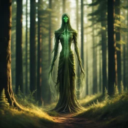 a slender forest spirit wraith ghost spectre with long long legs, with highly detailed, sharply lined facial features, in the deep forest of Brokilon , finely inked, in rustic colors, 4k in the style of Peter Mohrbacher source vibrations, bokeh like f/0.8, tilt-shift lens 8k, high detail, smooth render, down-light, unreal engine, prize winning