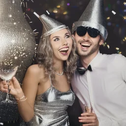 A couple partying with silver partydecoration