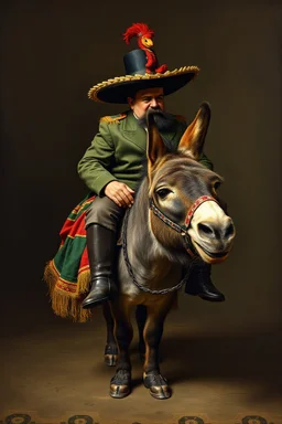 Mexican Hitler on a donkey walrus that also looks like Hitler, painted by Rembrandt