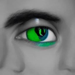 Man with one green one blue eye