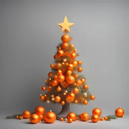 orange Christmas tree on a gray background with sulfur Christmas toys