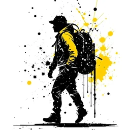 trekking person with backpack ink splot