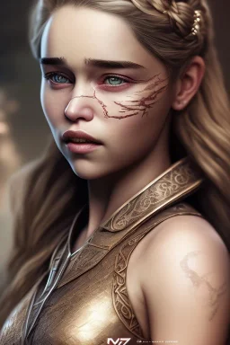 full portrait body, emilia clarke, maximum quality, maximum detailed, viking clothes, colored makeup, 8k, light effetc, fog, particles,