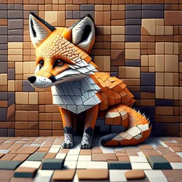 A cute fox that is smooth and appears to be made of tiles