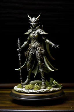 tabletop role-playing miniature of an elvish ranger. concept art in the style of giger, beksinski, alan lee, john howe, art nouveau, burning man festival, elfquest and lord of the rings. hyperrealism