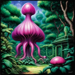 fantasy 90's tcg art of fuscia alien gardens