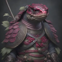 blood, guts, wildflower, intricate, darkred tones, Ultra realistic rendering of turtle samurai,