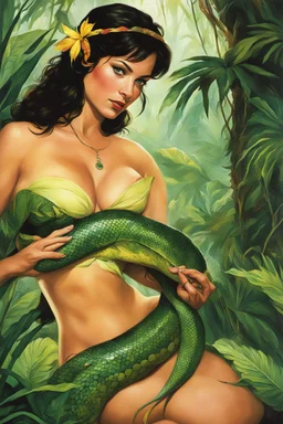 The snake gets a little touchy-feely with the jungle girl.