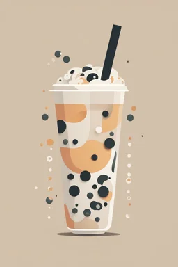 asian bubble tea drink, graphic design style, minimalist, simple, flat, deconstructed, abstract, art poster, neutral tones, patterned background