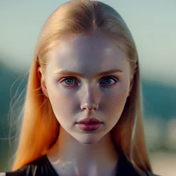 young woman molly quinn, muscular sweat, movie still, attractive perfect face, supermodel body, blondephoto, rule of thirds, deborah ann woll dramatic lighting, short hair, detailed face, detailed nose, woman wearing tank top, smirk, realism, realistic, raw, analog, woman, portrait, photorealistic, analog, realism