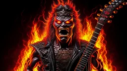 Terminator ac dc rock band, 4k full detail, realistic, radio show logo hardrock pentagram firestarter tribute to black sabbath flames in the background