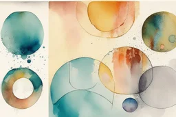 Five Abstract watercolour circles with sketchy pencil outlines
