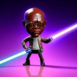 Bald Samuel jackson purple jedi bobblehead with a lightsaber and boots,