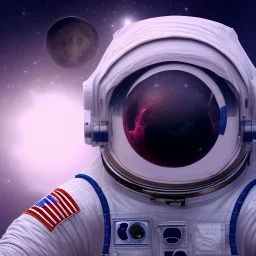 Astronaut, outer space, moon, stars, spaceship, beautiful, black, blue, purple, pink, masterpiece, expert, 8K, hyperrealism, sharp focus, cinematic lighting