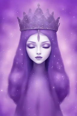 a small figure with a crown in a beautiful purple sparkly background, abstract and fantasy art