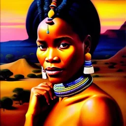 Drawing of 'woman from Dogon tribe',sweet stare,painting by Earl Norem, simon Bisley,frazetta,西嘛哒, evan lee, Vallejo,kelly,Paul Gauguin oil on canvas, cinematic composition, extreme detail,fit full head inside picture,8k