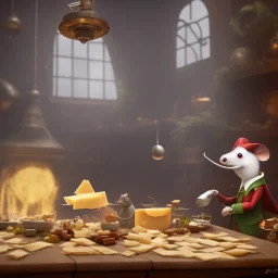 A Plague Doctor (AND) a Mouse having a port & cheese party while mushrooms grow beside them by Pixar and Dreamworks