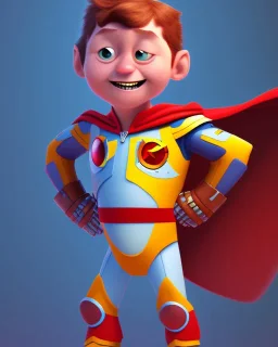 humanoid superhero kiddo, pixar style