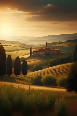 genera una imagen de un paisaje de italia, el atardecer un dia de verano