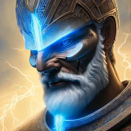 symetrical, centered, ultra detailed, digital art, in center is a portrait of highly detailed greek colossus god surrounded by quantum galaxy codes seeking knowledge, detailed face, dominating colors = gray light blue, lightning, smoke,