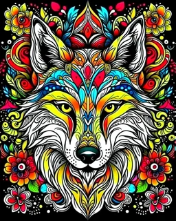 colourful read Eurasian wolf ANIMAL Book cover for Adults, mandala, flower,