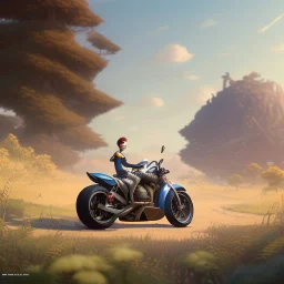  only motorbike, soft smooth lighting,centered.design by ART OF BOB KEHL style:.studio ghibli,andrea bonelli,Kilian Eng,Ohrai, korra character, style.