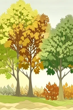 ilustrasi mengenai pohon yang mulai kering dan warna daun kecoklatan akibat kemarau di kebun