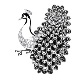 white, A peacock in a regal pose, focusing on its majestic feathers., coloring book, vector, white background, outline, with images neatly contained within the background, just black and white color, full body, no color.