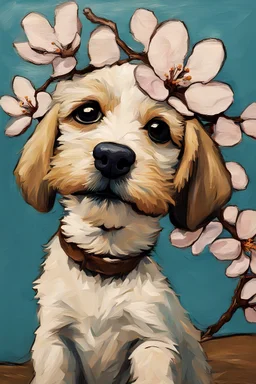 almond blossom by van gogh with a puppy