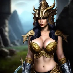 ultra detailed fullbody Portrait in oil on canvas of a beautiful busty woman with Skyrim Dragon priest mask and armor,extremely detailed digital painting, extremely detailed face,crystal clear Big eyes, mystical colors ,perfectly centered image, perfect composition,rim light, beautiful lighting, 8k, stunning scene,extremely sharp detail, finely tuned detail, ultra high definition raytracing, in the style of robert e howard and pablo oliveira and Ken Kelley and Ohrai Noriyoshi and Simon Bisley