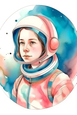 retrato de niña astronauta en acuarela con colores pastel con el estilo de Botero