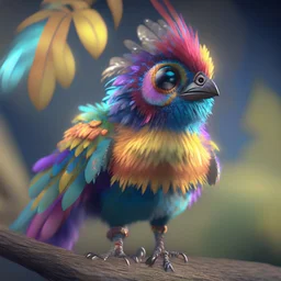 cute bird creature,colorful feathers, unreal engine 5, 8k resolution, photorealistic, ultra detailed