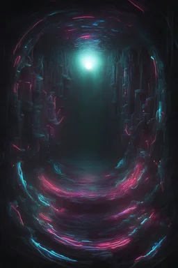 "Neon Abyssal Cipher" Visualize a neon-lit abyss where digital echoes form a chaotic cipher. Incorporate distorted cyber sigils pulsating through the depths, creating an otherworldly and disorienting atmosphere. "Synaptic Shadowscape" Depict a shadowscape intertwined with synapses, where beats and glitches cast distorted shadows. Incorporate cyber sigils that dance along the neural pathways, creating an immersive and mind-bending experience. "Quantum Pulse Resonance